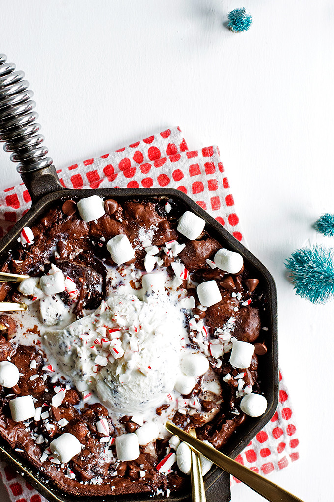 Candy Cane Marshmallow Skillet Brownie by @cindyr