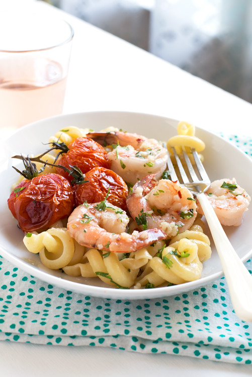 Easy Garlic Butter & Vermouth Shrimp with Roasted Tomatoes