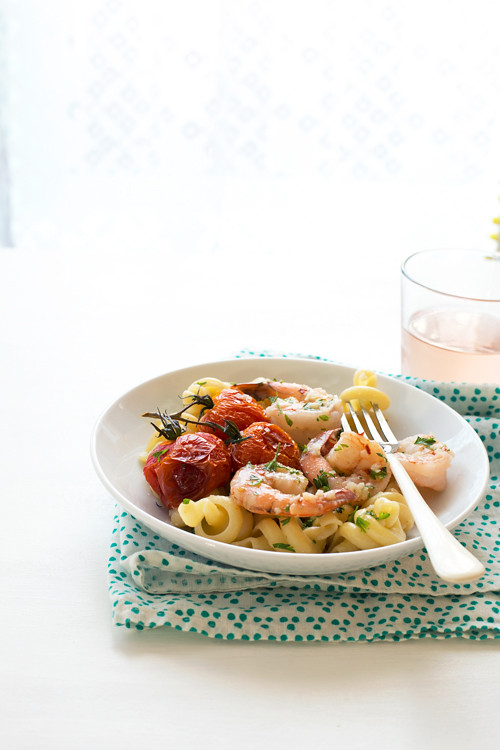 Easy Garlic Butter & Vermouth Shrimp with Roasted Tomatoes