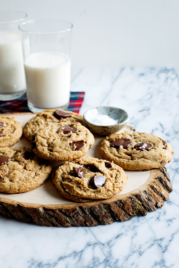 Salted Almond Butter Chocolate Chip Cookies by @cindyr 