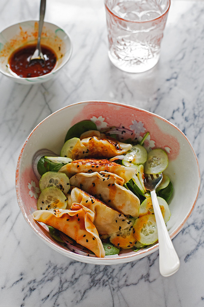 Potsticker Salad with Sweet and Spicy Dressing