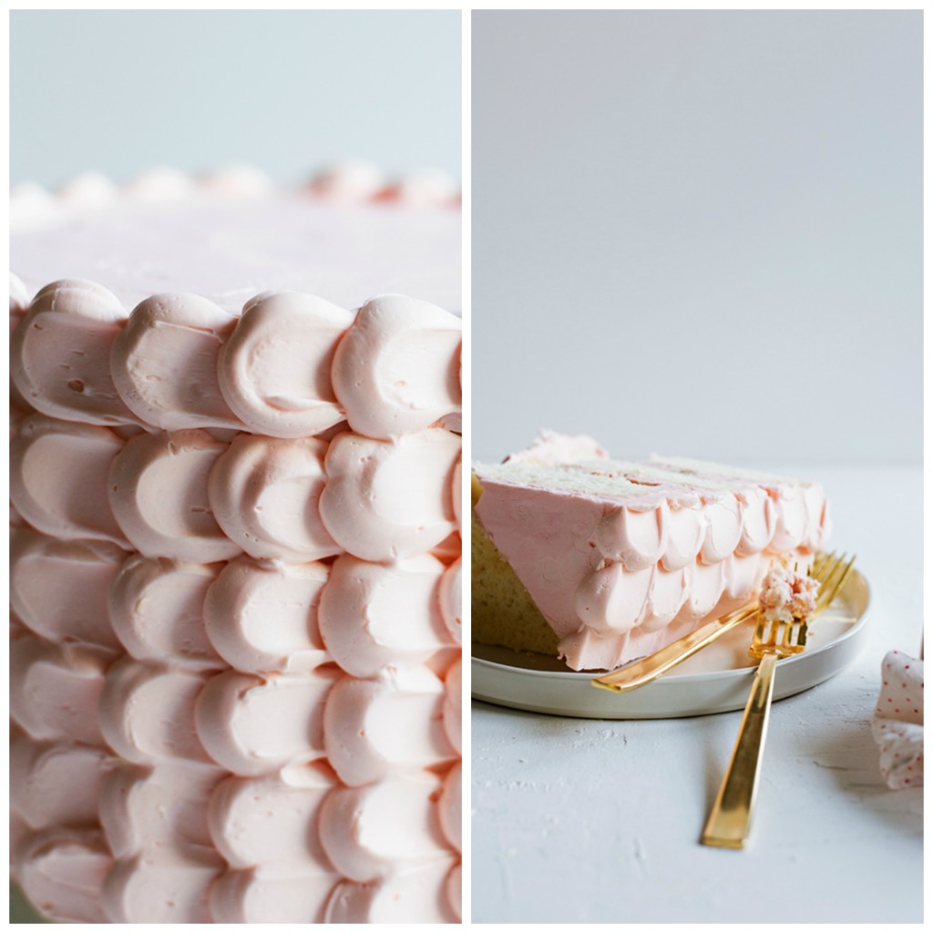 Riesling Rhubarb Crisp Cake--This cake, from the book Layered by Tessa Huff, is flavored with sweet riesling, layered with tart rhubarb buttercream and bits of crisp oat crumble, and generously frosted with luscious swiss meringue buttercream.