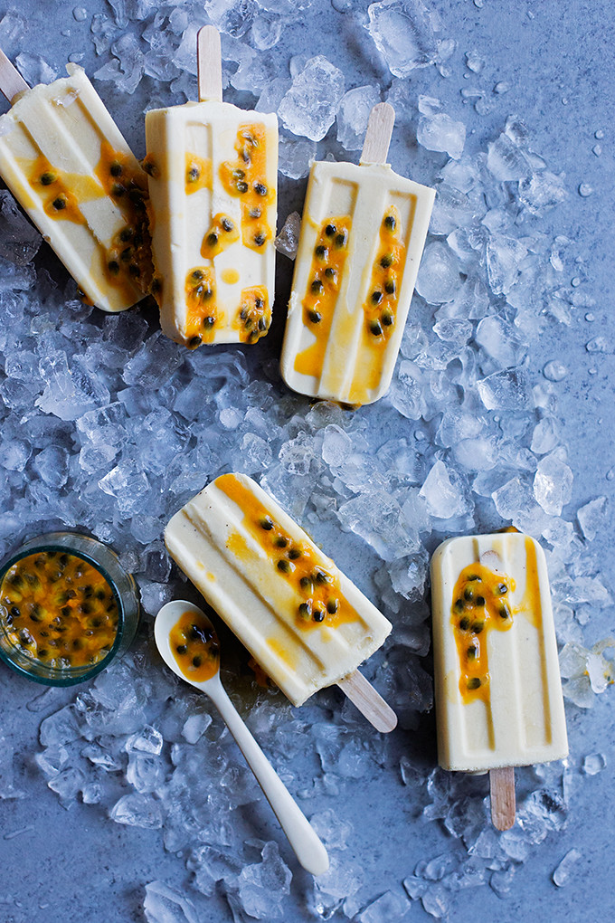 3-Ingredient Passionfruit Popsicles--the easiest, creamy, vegan, passionfruit and coconut milk popsicles.