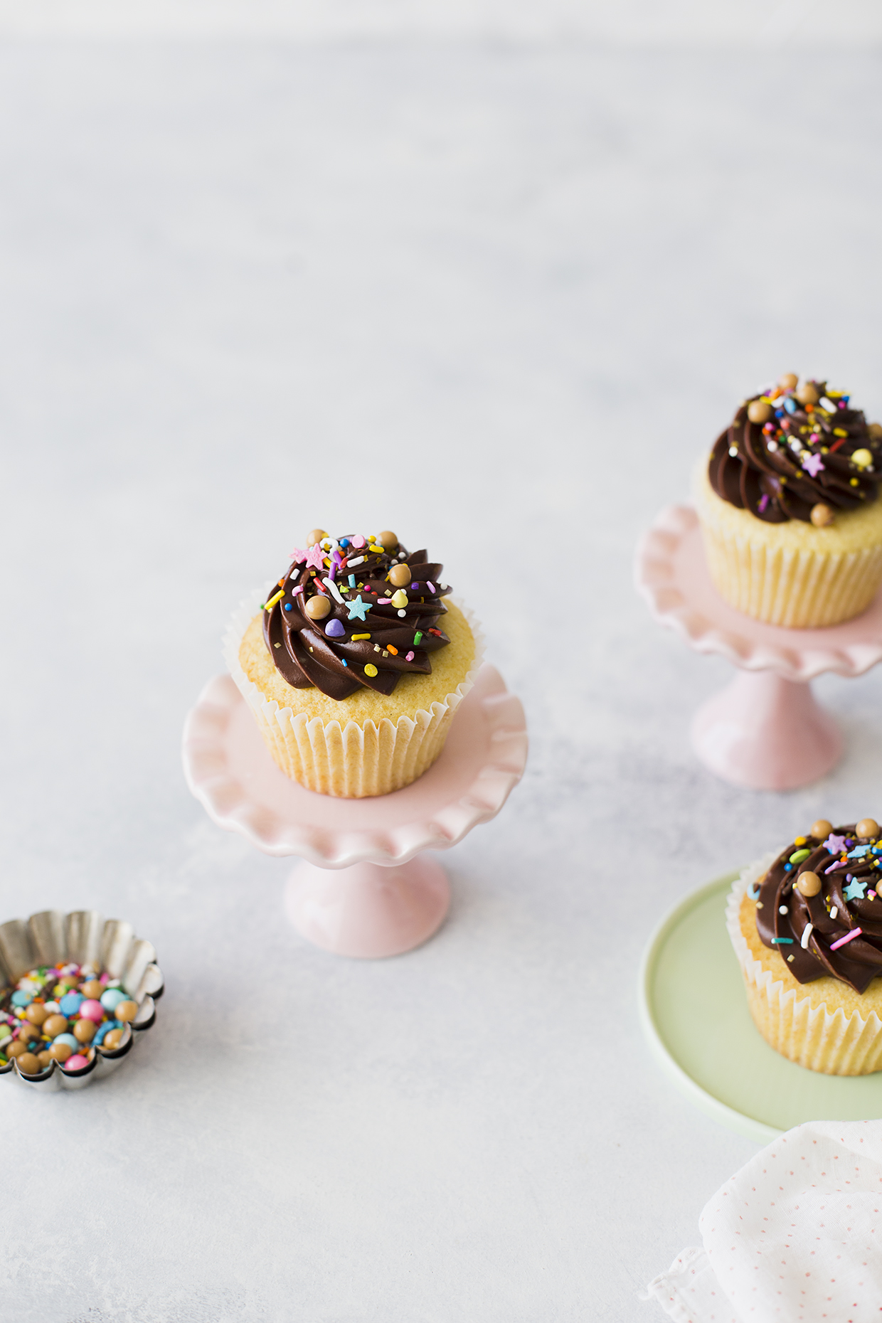 Yellow Cupcakes with Chocolate Creme Fraiche Frosting