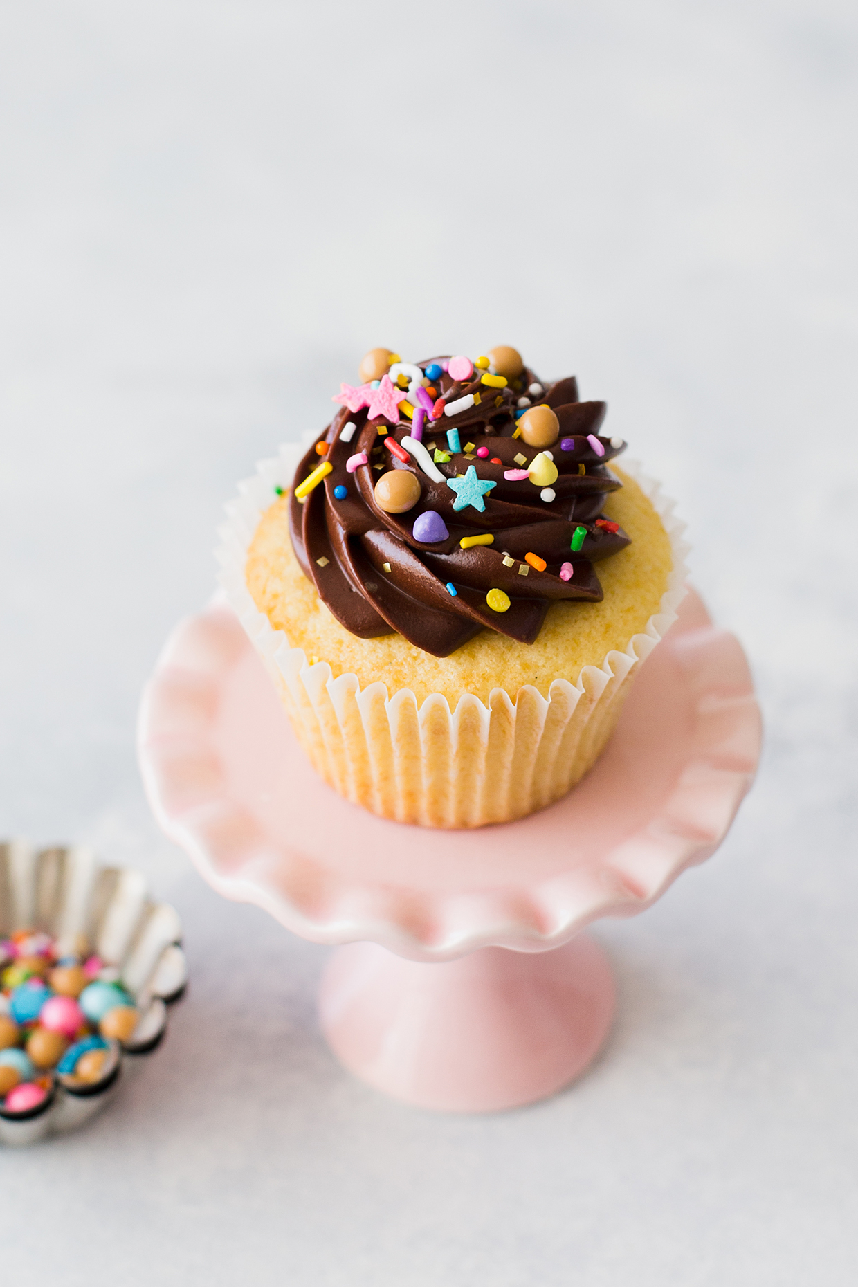 Yellow Cupcakes with Chocolate Creme Fraiche Frosting